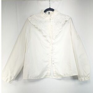 Vintage Alamode of California Cream Lace Bib Ruffle Blouse Victorian Size 16